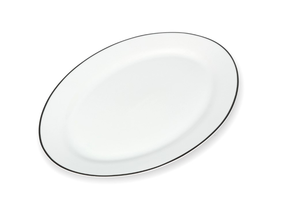 BORD PORSELEIN 35X24XH2.5CM BLACK RIM 6X1ST