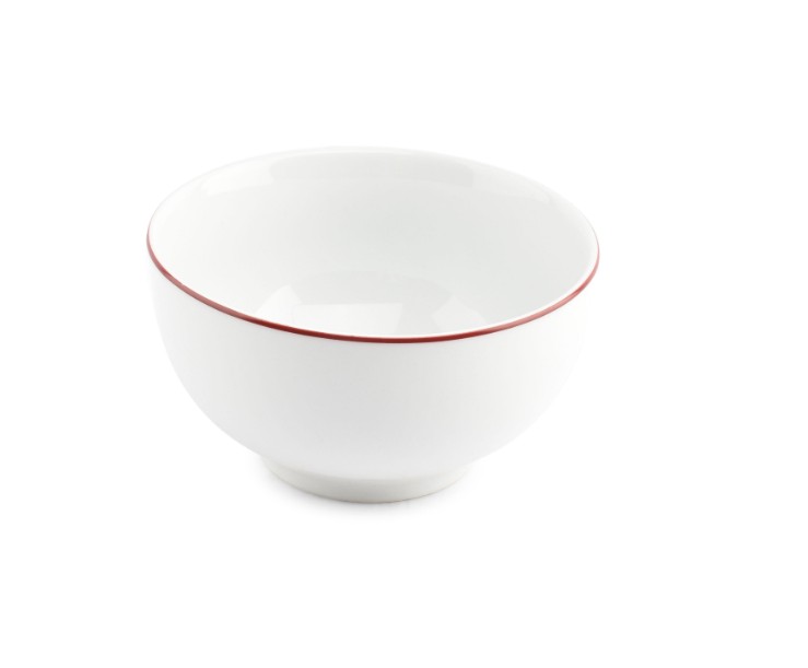 KOM PORSELEIN 14XH8CM BURGUNDY RIM 6X1ST