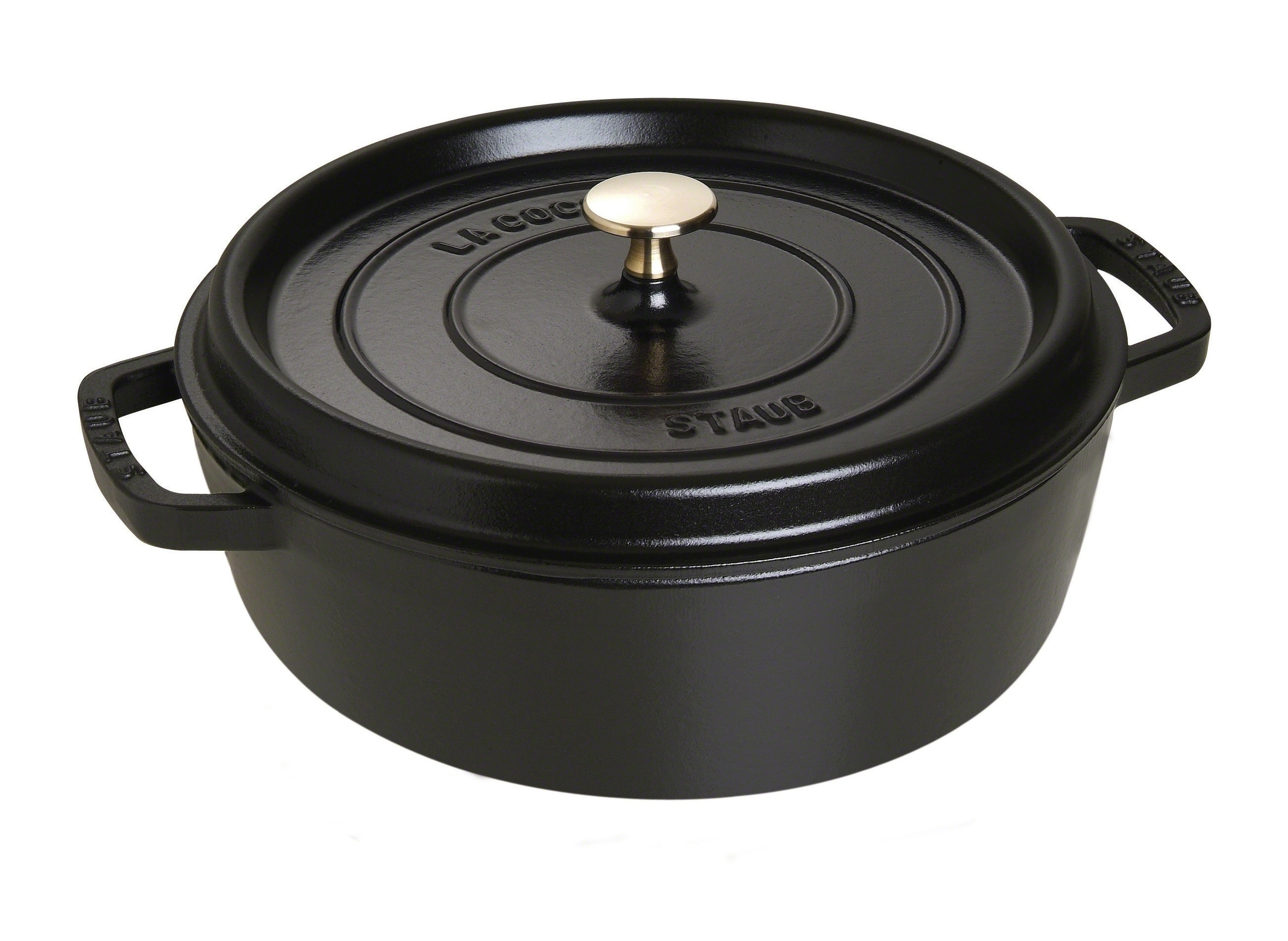 POT 26CM LAAG M/DEKSEL GIETIJZER ZWART STAUB