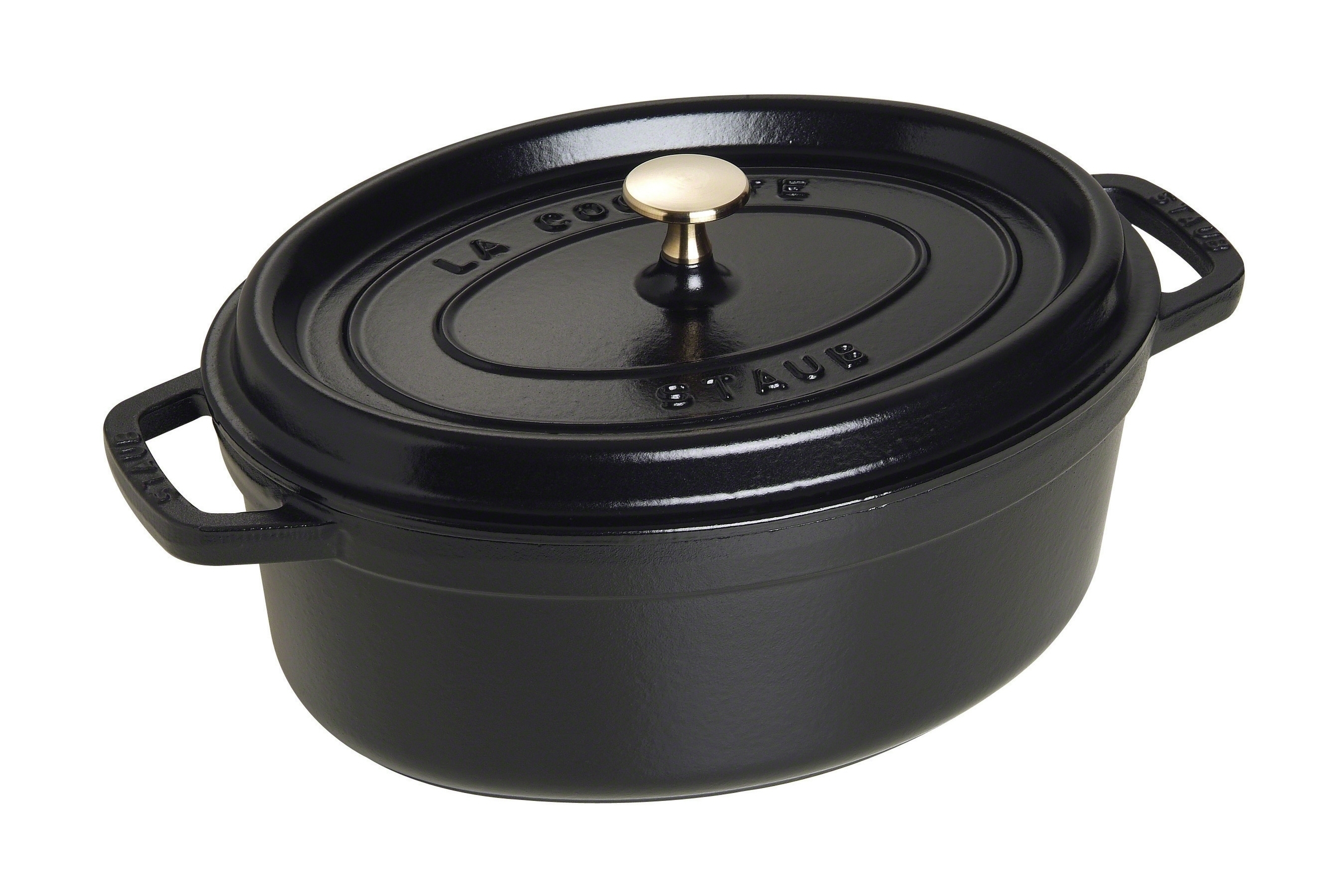 POT 29CM OVAAL M/DEKSEL GIETIJZER ZWART STAUB