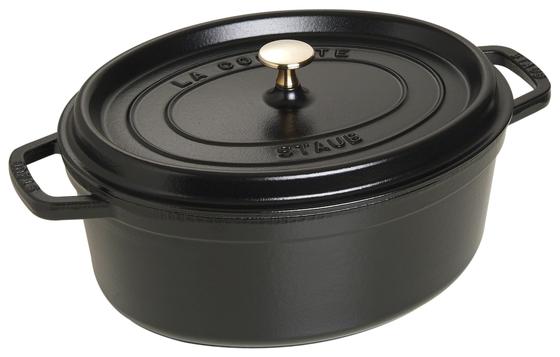 POT 31CM OVAAL M/DEKSEL GIETIJZER ZWART STAUB