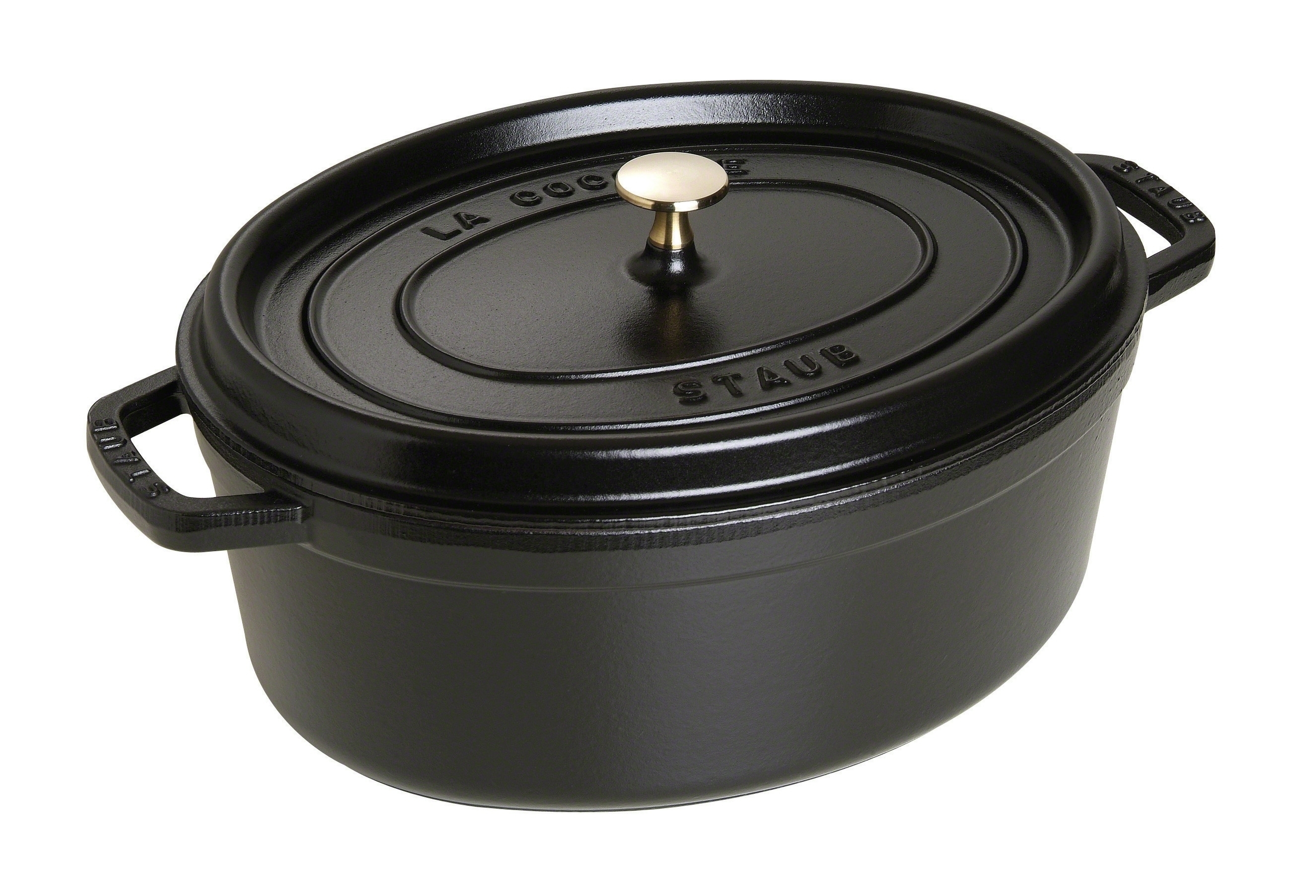 POT 33CM OVAAL M/DEKSEL GIETIJZER ZWART STAUB
