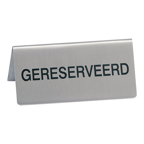 TAFELPLAATJE 10XH4.5CM GERESERVEERD ZWART/RVS