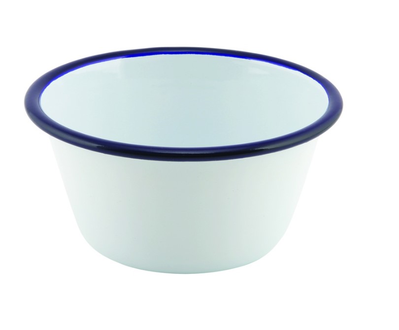 KOM EMAILLE 12XH6.5CM WIT MET BLAUWE RAND 12X