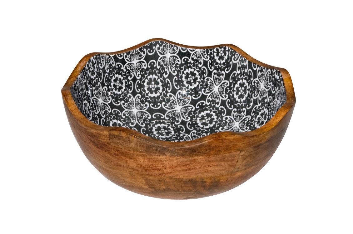 KOM HOUT 30XH11CM ZWARTE BLOEM