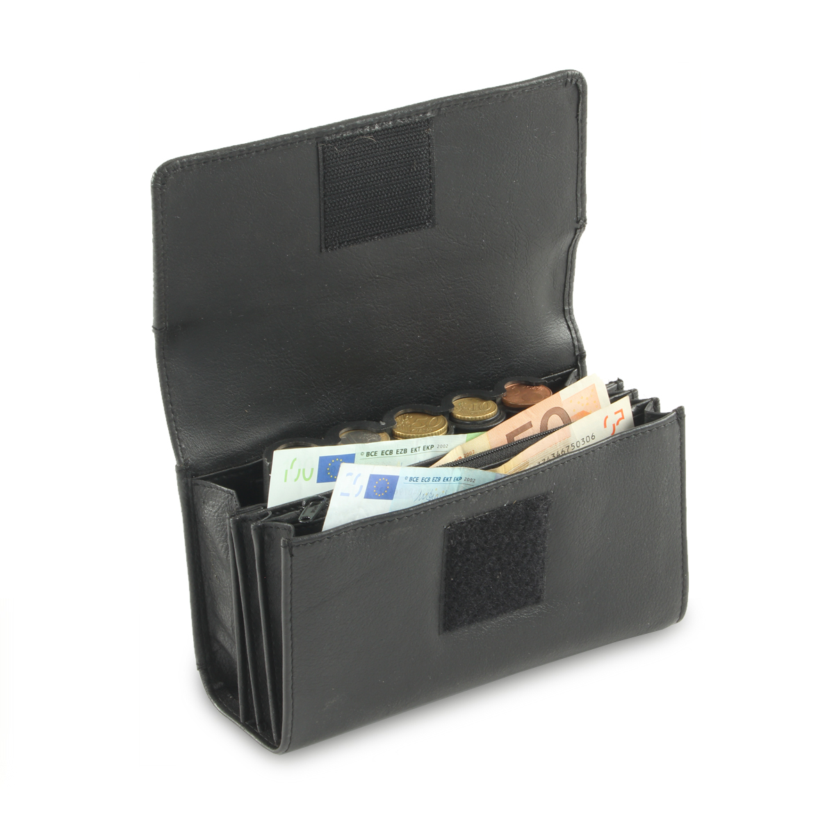 PORTEFEUILLE MET RIEM ZWART LEDER AARTEFACTO